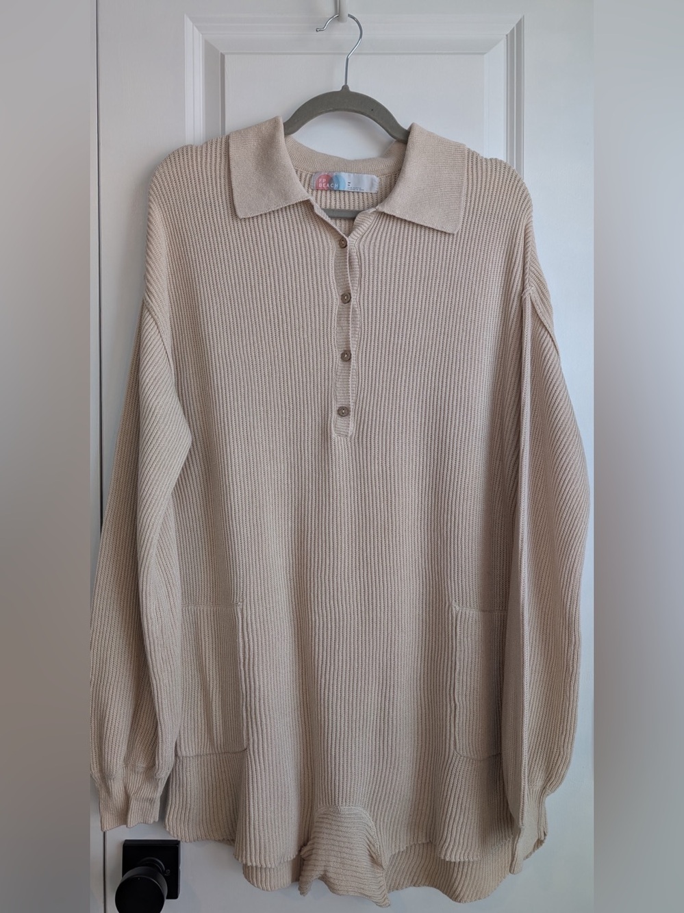 Free People FP Beach Picnic Sweater Romper Linen Cotton Natural Sz Medium